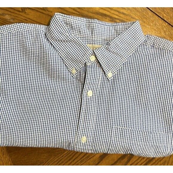 LL Bean Mens Blue Plaid Short Sleeve Button‎ Down Size Large 100% Cotton - Picture 1 of 6